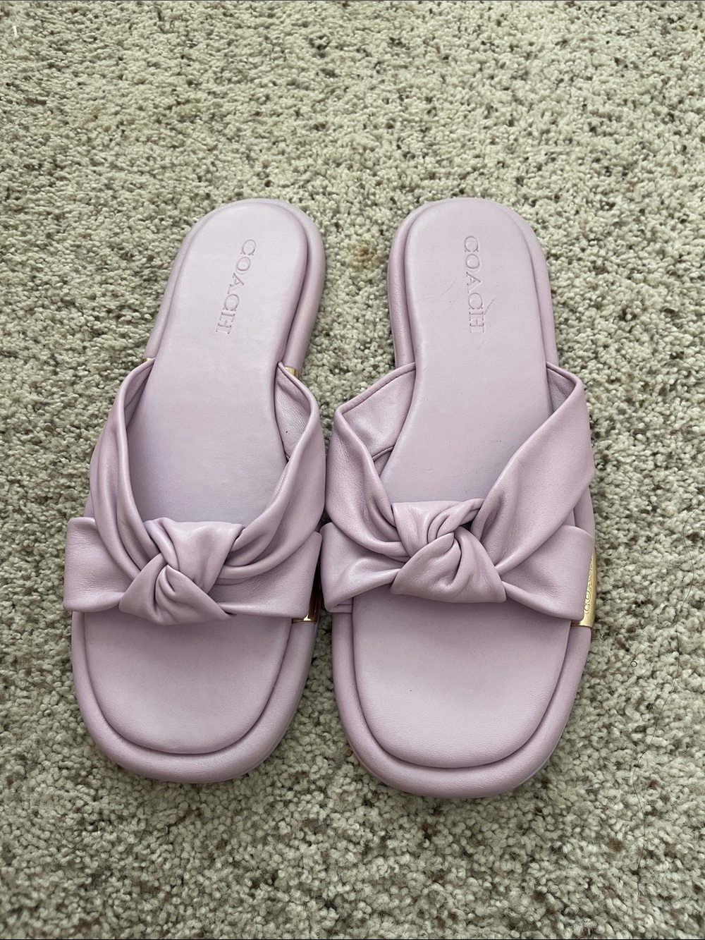 Coach Lavender Knot Leather Slide Sandals
